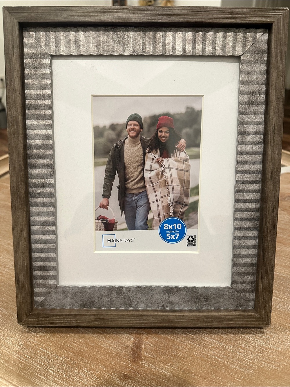 Mainstays Brown Wood Frame with Gray Ribbed Inner Trim 8x10 matted to 5x7